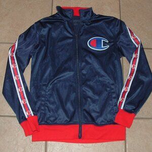 CHAMPION Boys Sz Large Navy Blue Full Zip Athletic Logo Jacket Front Pockets